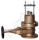 Gate valve, flanged DIN 3352 T2 PN10 DN 150  with full bore Ø = 150 mm  with bonnet for sensor with pipe leading  with indicator  with NBR-O-ring sealing screws material stainless steel  one flange PN16 other flange PN16 with threaded holes, gunmetal