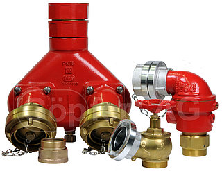 Armaturen voor de preventieve brandbeveiliging: Slangaansluitingarmatuur DIN 14461-5 en Toevoerarmatuur DIN 14461-4 voor stijgleiding droog