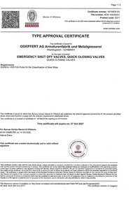 Goepfert AG: Type approval Bureau Veritas Quick closing valves / Sos valves