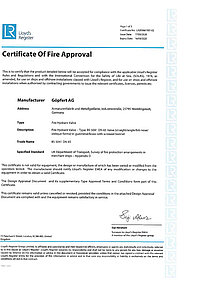 Goepfert AG: Lloyds Register Certificate Fire Approval Landing valves BS5041