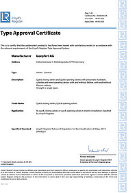 Goepfert AG: Type approval Lloyds Register Quick closing valves / Sos valves