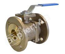 Ball valve PN16 with full bore DN 50 with PTFE sealing with lever, with ISO-5211 Top Flange, inlet: flange PN16 dim. and drilled, outlet: Storz C adaptor with cap and chain, gunmetal / stainless steel / brass