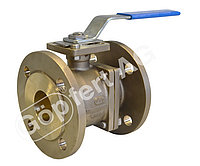 Ball valve PN16 with full bore DN 50 with PTFE sealing with lever, with ISO-5211 Top Flange, inlet: flange PN16 dim. and drilled, outlet: Storz C adaptor with cap and chain, gunmetal / stainless steel / brass