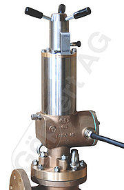 Linear hydraulic actuator type SHLAV/SA-O 2 for temp.submerged operation, single-acting, closed by spring with 2 limit switches (open/close), with emergency hand operation with remote override