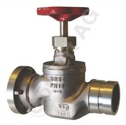 Landing valve with screwed bonnet PN16 straight-type DN 50 type 02/22, with handwheel Rg 5 inlet: drilling for clamp coupling Victaulic Groove Lock outlet: Storz C/K adaptor, material: gunmetal / SoMs 59 / coupling gunmetal