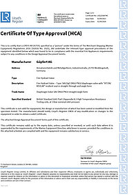 Göpfert AG: Lloyds Register Zulassung Type Approval Typenzulassung Schlauchanschlussventile mit Membrane Viton Kevlar