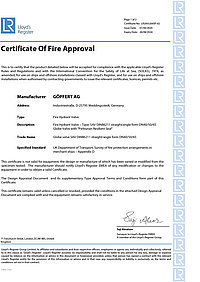 Goepfert AG: Lloyds Register Certificate Fire Approval Landing valves DIN 86211